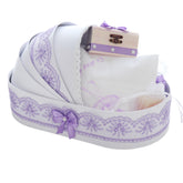 Trusou tip landou pentru botez de fete, Model brodat cu Balerina, lila, 8 piese, REC5005/15