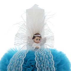 Lumanare botez, ingeras, 30x5.5 cm, turcoaz, Recostore®, REC5004/3