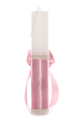 Trusou complet pentru botez de fete personalizat cu ingeras, trusou, lumanare, rochita cu bentita si pantofiori, roz, 10 piese, Recostore®, REC2703