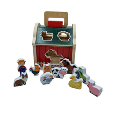 Joc educativ din lemn, ferma animalelor, dimensiune 18 cm x 17 cm x 19 cm, REC2856