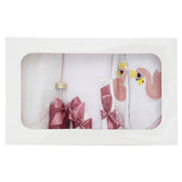 Trusou pentru botez de fete, Model Lebada, Roz pudrat, 7 piese, Recostore®, REC2631