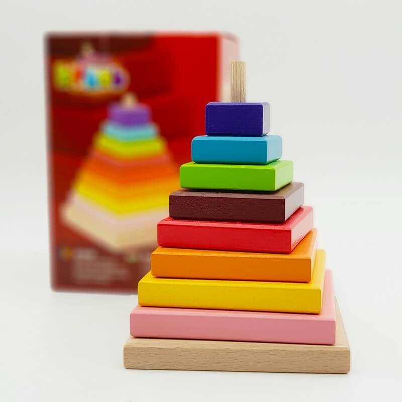 Joc educativ din lemn, tip piramida, dimensiune 11.5cm x 17cm, REC2863