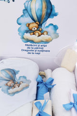 Trusou pentru botez, 8 piese, Model cu Ursuletul cu baloane, bleu, Recostore®, REC3077