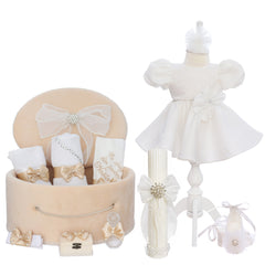 Set trusou elegant pentru botez fete, mesaj "Cu drag din partea Nasilor", 13 piese, REC3442
