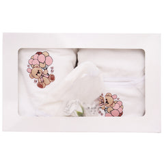 Set prima baita cu nasii, halat, prosop, saculet mirodenii si manusa, model Ursulet cu baloane, REC3284