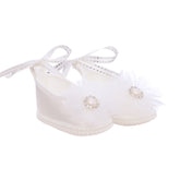 Pantofiori pentru botez, albi cu floricica si perlute, REC3287