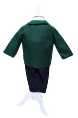 Trusou complet pentru botez de baieti, trusou imprimat cu ingeras, lumanare cu "radacini si aripi de la parinti", costum si pantofiori, verde, 13 piese, Recostore®, REC2663