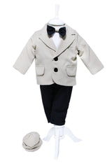 Trusou complet pentru botez de baieti, model cu Ursulet, trusou brodat cu ursulet, lumanare cu ursulet, costum crem si pantofiori, Bleumarin, 14 piese, Recostore®, REC2644