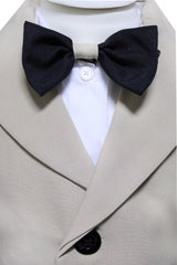 Trusou complet pentru botez de baieti, model cu Ursulet, trusou brodat cu ursulet, lumanare cu ursulet, costum crem si pantofiori, Bleumarin, 14 piese, Recostore®, REC2644