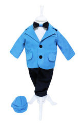 Trusou complet pentru botez de baieti, trusou brodat cu ursulet, lumanare cu ursulet, costum si pantofiori, turcoaz, 15 piese, Recostore®, REC2666