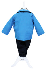 Trusou complet pentru botez de baieti, trusou brodat cu ursulet, lumanare cu ursulet, costum si pantofiori, turcoaz, 15 piese, Recostore®, REC2666