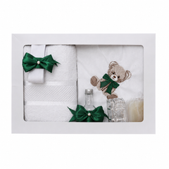 Set trusou pentru botez baietel, model ursulet verde, 14 piese, REC3491
