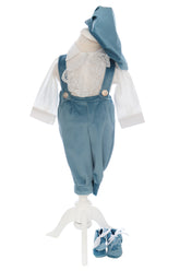 Costum cu aripi pentru botez baieti, bleu compus din 4 piese, camasa, pantaloni, bascuta si pantofiori, Recostore®, REC2749
