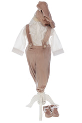 Costum cu aripi pentru botez baieti, crem compus din 4 piese, camasa, pantaloni, bascuta si pantofiori, Recostore®, REC2745
