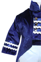 Trusou complet pentru botez de baieti, trusou brodat cu coroana, lumanare cu bebe print, costum print si pantofiori, bleumarin, 15 piese, Recostore®, REC2665