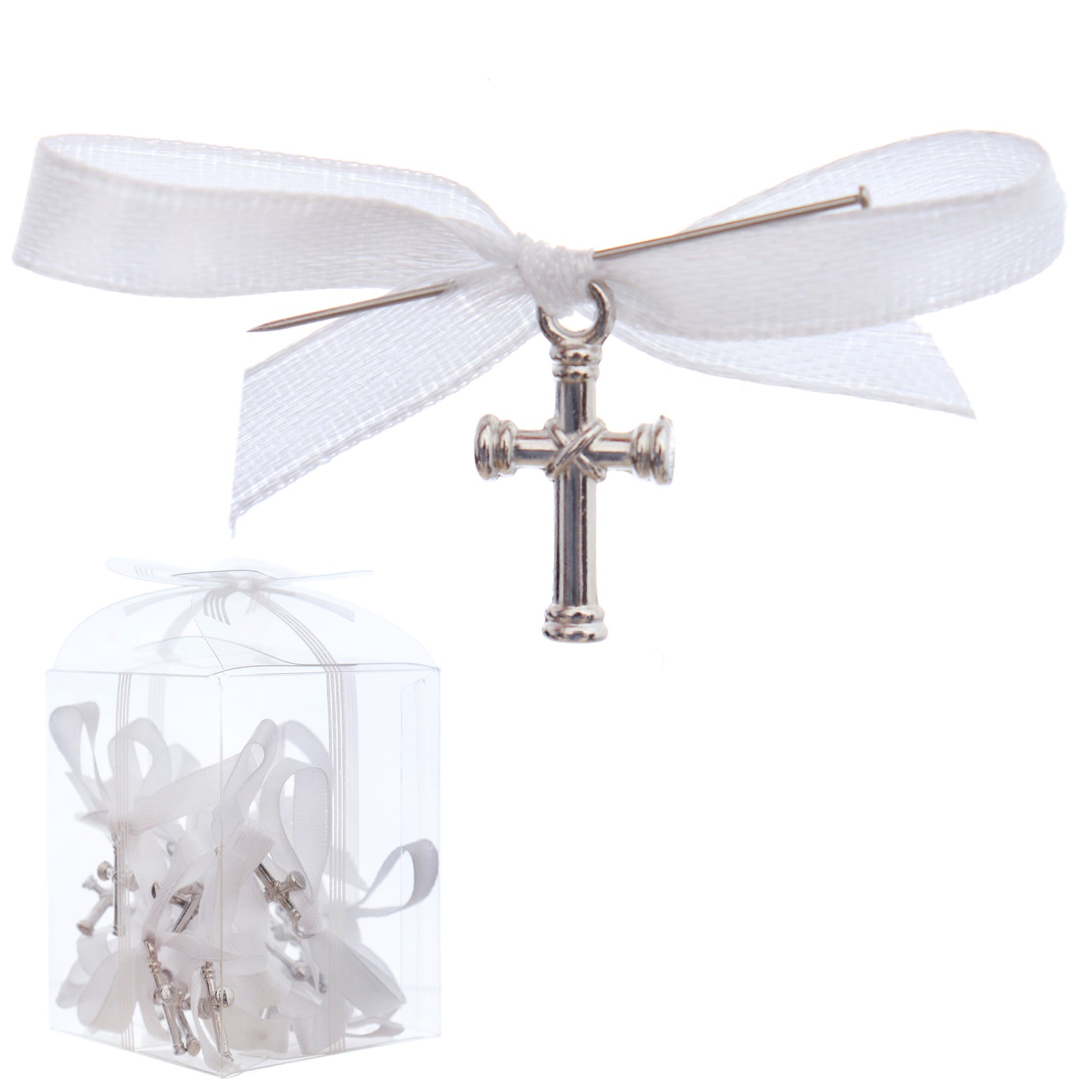 Marturii cruciulite pentru botez, set 20 bucati, funda alba, REC1968/68