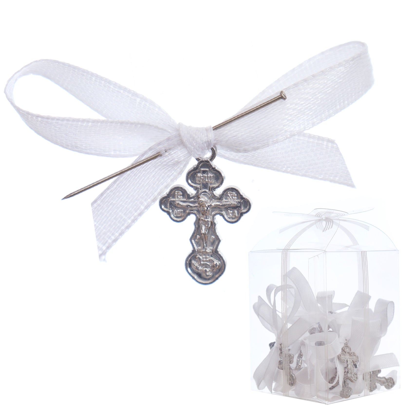 Marturii cruciulite pentru botez, set 20 bucati, funda alba, REC1968/75