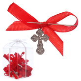 Marturii cruciulite pentru botez, set 20 bucati, funda rosie, REC1968/77