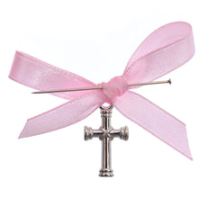 Marturii cruciulite pentru botez, set 20 bucati, funda roz, REC1968/59