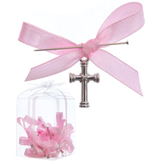 Marturii cruciulite pentru botez, set 20 bucati, funda roz, REC1968/59