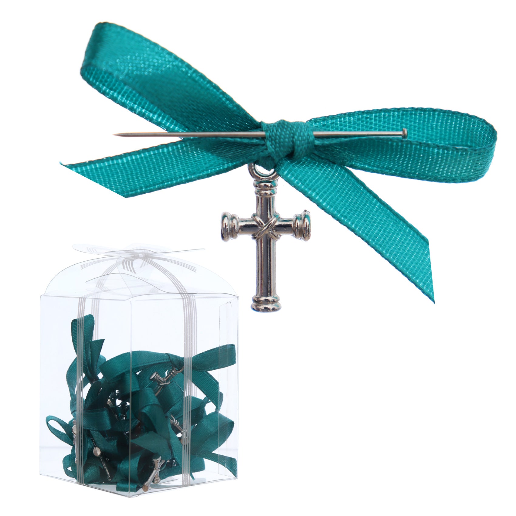 Marturii cruciulite pentru botez, set 20 bucati, funda verde menta, REC1968/61