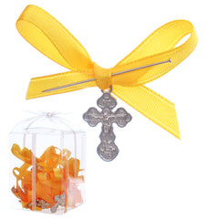 Marturii cruciulite pentru botez, set 20 bucati, funda portocalie, REC1968/70