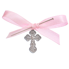 Marturii cruciulite pentru botez, set 20 bucati, funda roz, REC1968/78