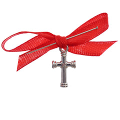 Marturii cruciulite pentru botez, set 20 bucati, funda rosie, REC1968/66