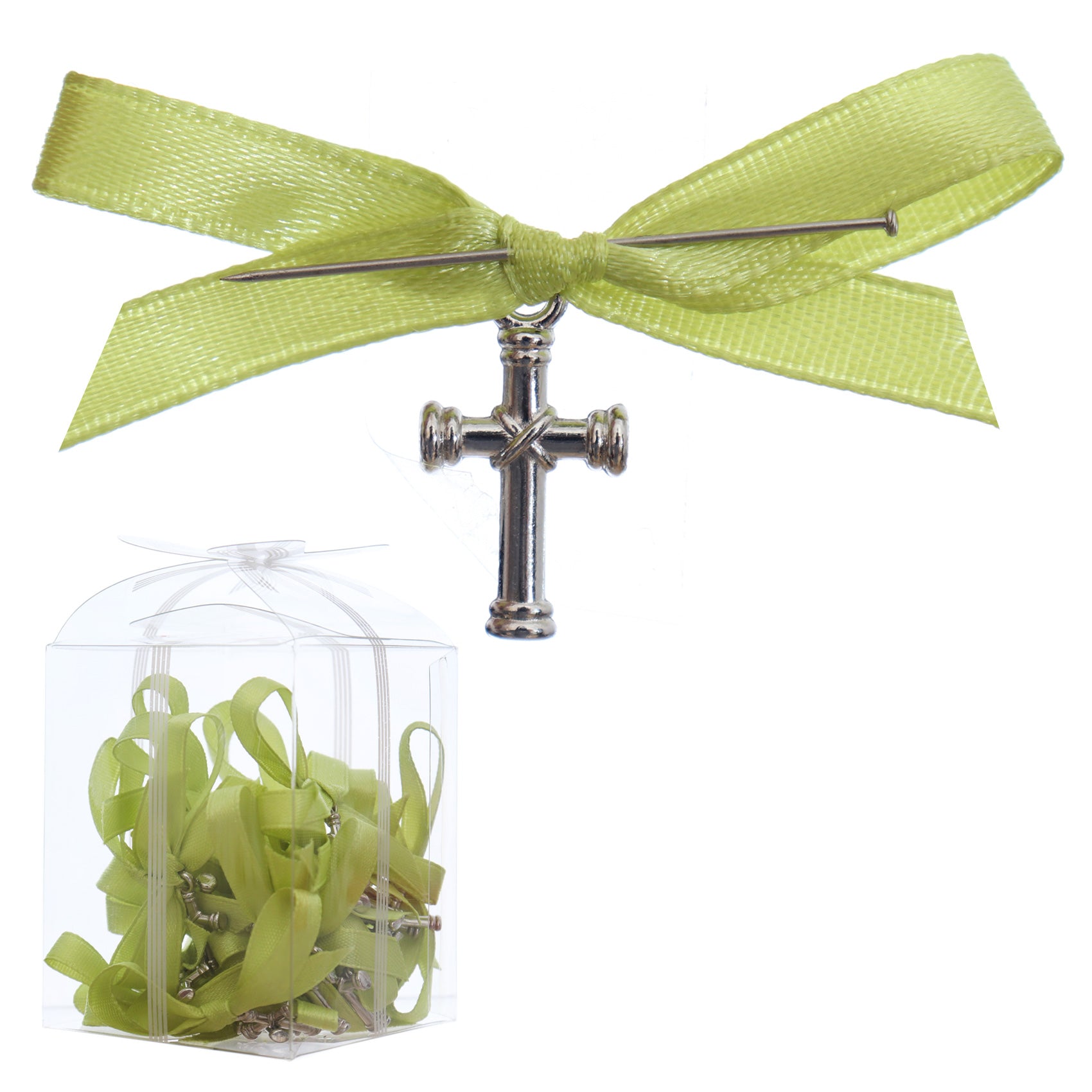 Marturii cruciulite pentru botez, set 20 bucati, funda verde olive, REC1968/63