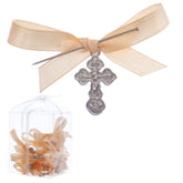 Marturii cruciulite pentru botez, set 20 bucati, funda crem, REC1968/69