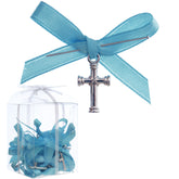 Marturii cruciulite pentru botez, set 20 bucati, funda bleu, REC1968/65