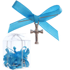 Marturii cruciulite pentru botez, set 20 bucati, funda turcoaz, REC1968/64