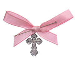 Marturii cruciulite pentru botez, set 20 bucati, funda roz pudrat, REC1968/79