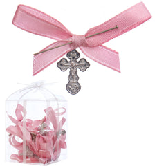 Marturii cruciulite pentru botez, set 20 bucati, funda roz pudrat, REC1968/79