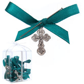 Marturii cruciulite pentru botez, set 20 bucati, funda verde menta, REC1968/73