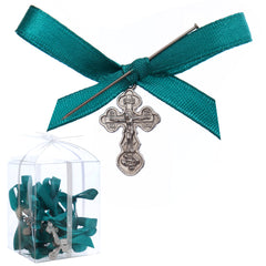 Marturii cruciulite pentru botez, set 20 bucati, funda verde menta, REC1968/73