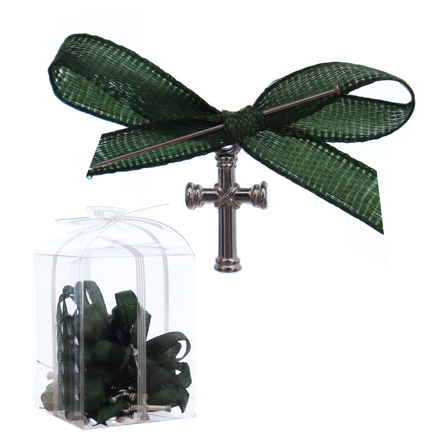 Marturii cruciulite pentru botez, set 20 bucati, funda verde, REC1968/62