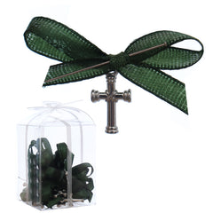 Marturii cruciulite pentru botez, set 20 bucati, funda verde, REC1968/62