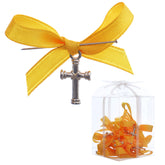 Marturii cruciulite pentru botez, set 20 bucati, funda portocalie, REC1968/67