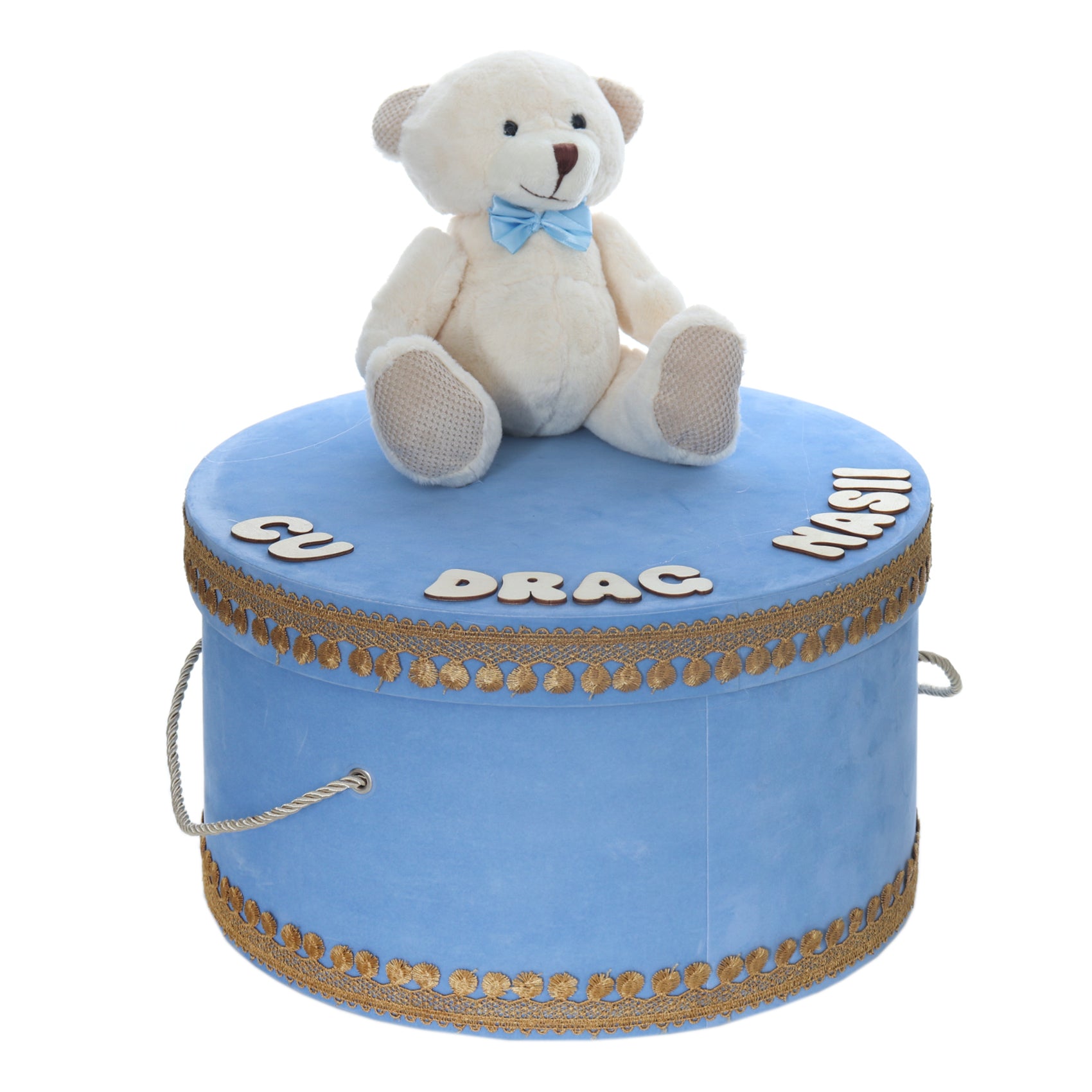 Cutie catifea transport trusou bleu cu Ursulet, REC3003