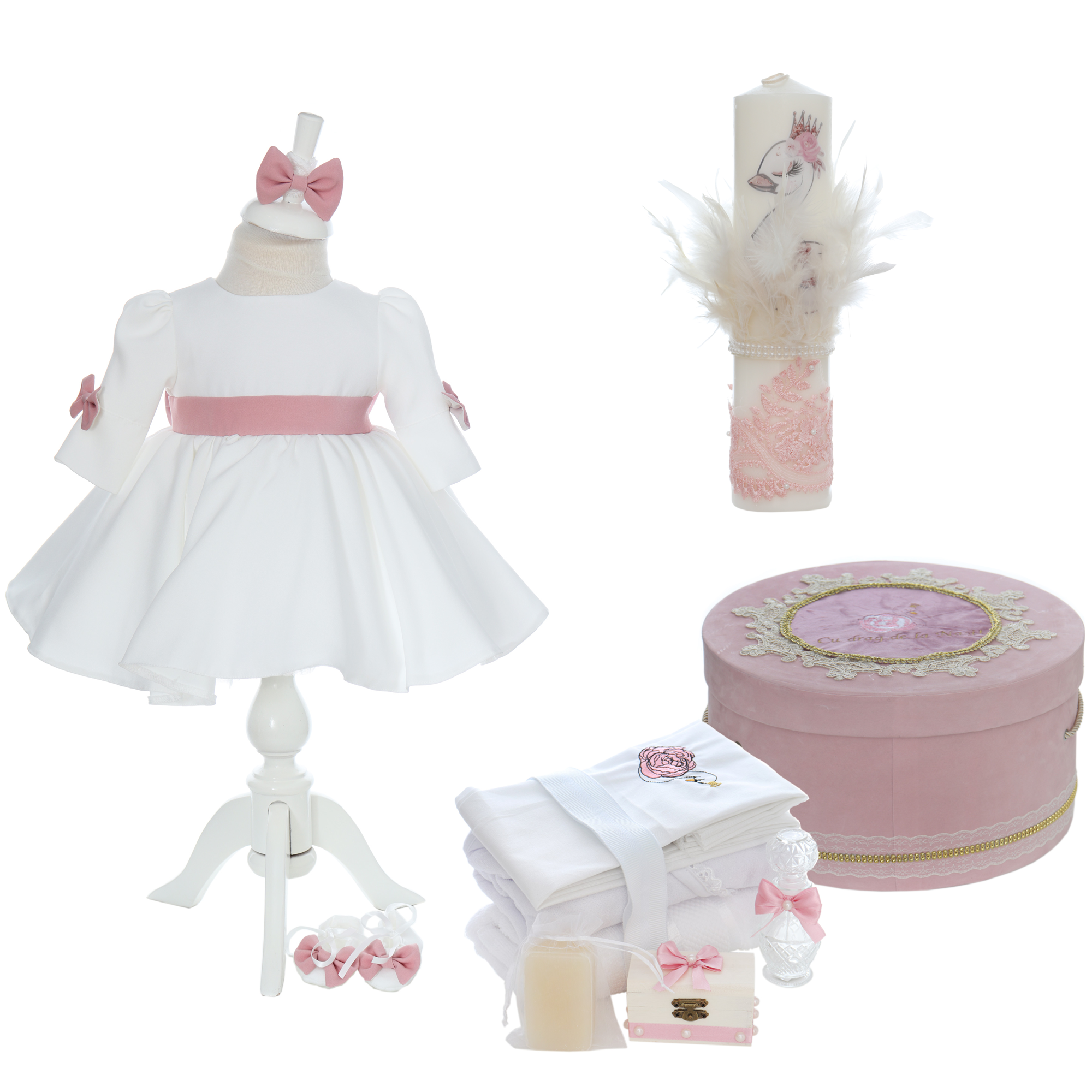 Trusou botez fete, model Lebada Carla, roz pudrat, REC3137