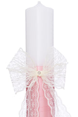 Lumanare roz pudrat pentru botez, 30x5.5 cm, REC5004/25