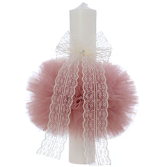 Lumanare botez, 30x5.5 cm, Roz pudrat, Recostore®, REC5004/13