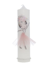 Lumanare botez fete, model cu Balerina, 30x7 cm, roz pudrat, Recostore®, REC5002/27
