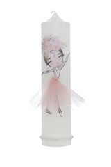 Lumanare botez fete, model cu Balerina, 30x7 cm, roz pudrat, Recostore®, REC5002/27