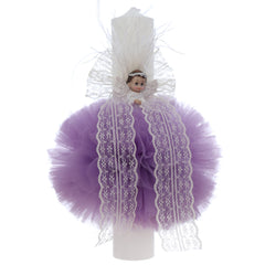 Lumanare botez, ingeras, 30x5.5 cm, lila, Recostore®, REC5004/9