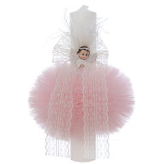 Lumanare botez, ingeras, 30x5.5 cm, roz, Recostore®, REC5004/11