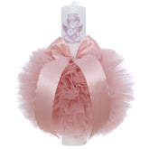 Lumanare cu ingeras de botez, roz pudrat, 30x5.5 cm, REC5004/27