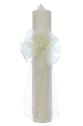 Lumanare eleganta cu dantela pentru botez, ivoire, Recostore®, 35x6 cm, REC5001/68