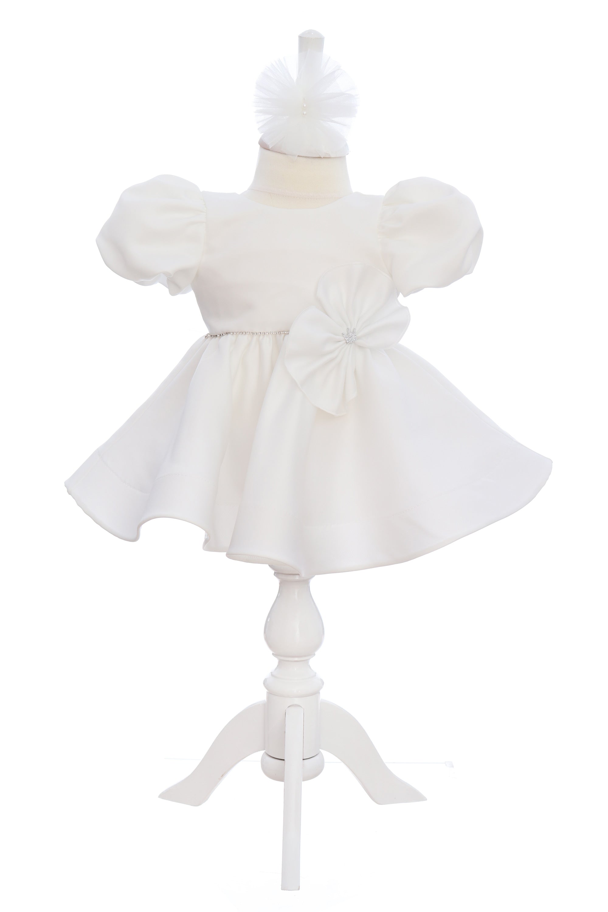 Rochie alba pentru botez, 2 piese, rochie si bentita, REC3263